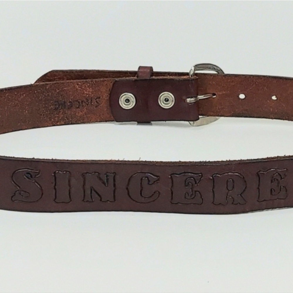 SINCERE Vintage Hand-Crafted Brown Leather Belt 36 - Picture 7 of 13